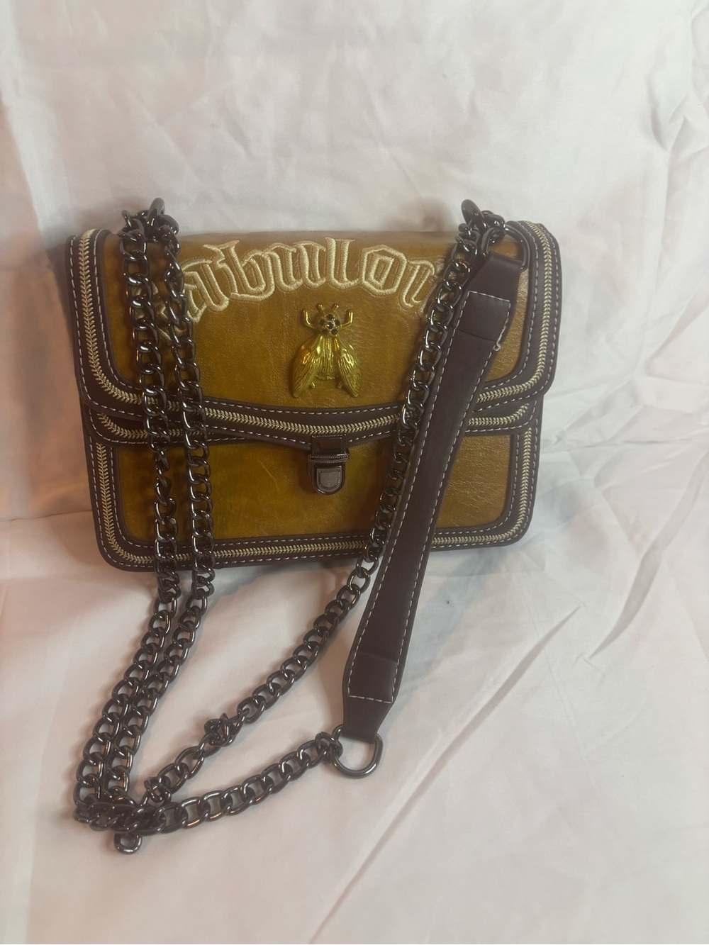 Embellished Chain Crossbody Bag in Mustard Yellow